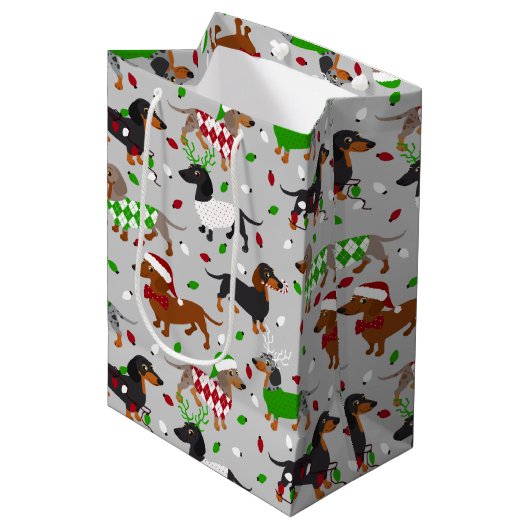kerstdachshund, alle jassen medium cadeauzakje (Voorkant Gekanteld)