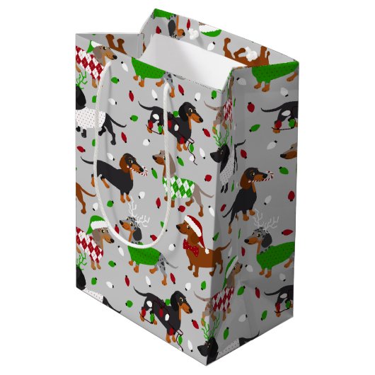 kerstdachshund, alle jassen medium cadeauzakje (Achterkant Gekanteld)