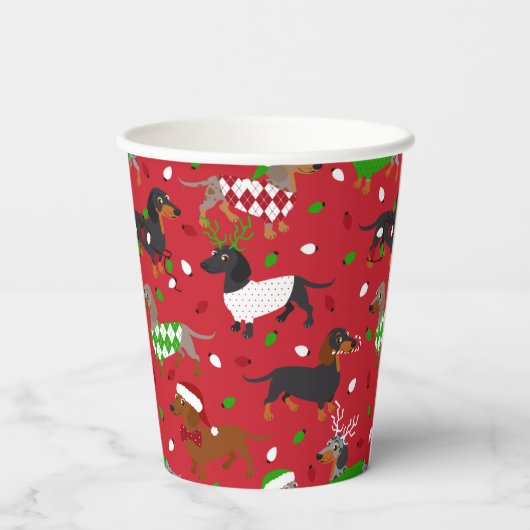 kerstdachshund, alle jassen papieren bekers (Achterkant)