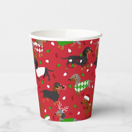 kerstdachshund, alle jassen papieren bekers (Links)