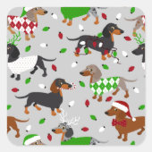 kerstdachshund, alle jassen vierkante sticker (Voorkant)
