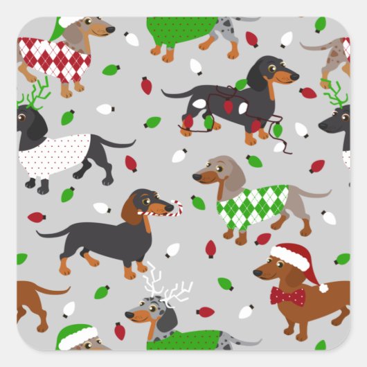 kerstdachshund, alle jassen vierkante sticker (Voorkant)