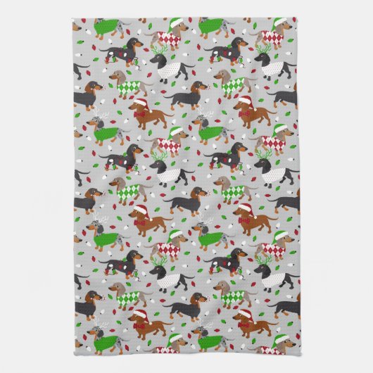 Kerstdachshund Alle keukenhanddoeken (Verticaal)