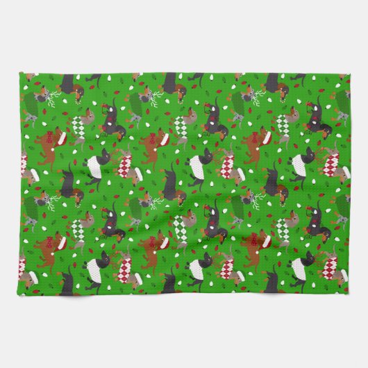 Kerstdachshund Alle keukenhanddoeken (Horizontaal)