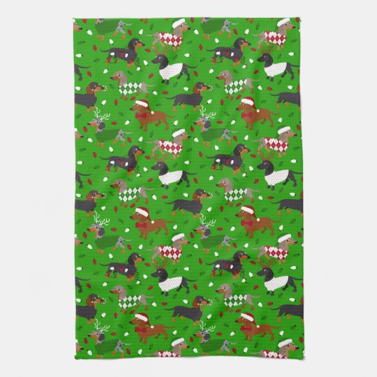 Kerstdachshund Alle keukenhanddoeken (Verticaal)