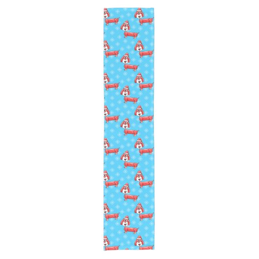 Kerstdachshund Dog Pattern Korte Tafelloper (Voorkant)