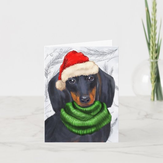 kerstdachshund en botanische pijnbomen feestdagen kaart (Voorkant)