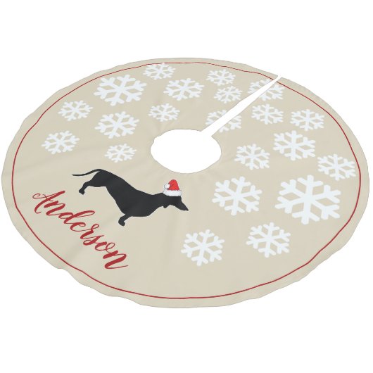 Kerstdachshund en Santa Hat | Gepersonaliseerd Kerstboom Rok (Gekanteld)