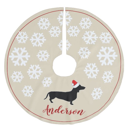 Kerstdachshund en Santa Hat | Gepersonaliseerd Kerstboom Rok (Voorkant)