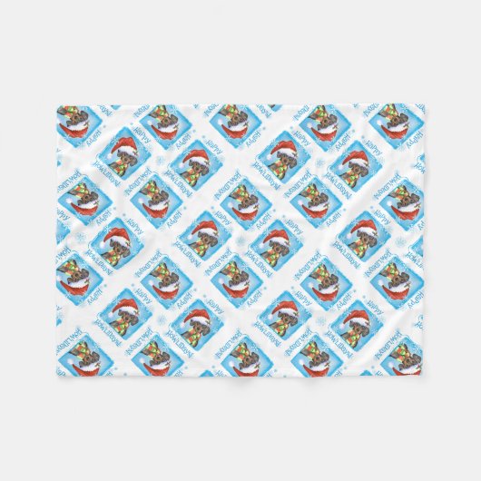 Kerstdachshund Fleece Deken (Voorkant (Horizontaal))