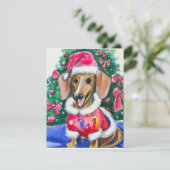 kerstdachshund, kleurschilder feestdagenkaart (Staand voorkant)