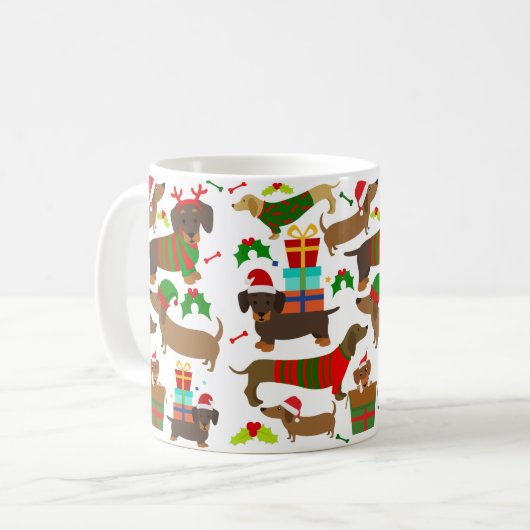 Kerstdachshund Koffiemok (Voorkant links)