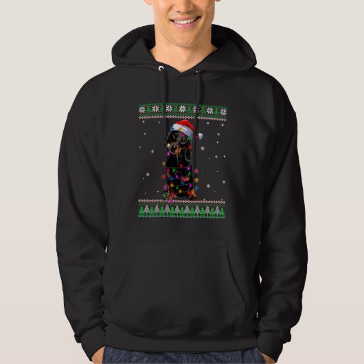 Kerstdachshund Lights Funny Hoodie (Voorkant)