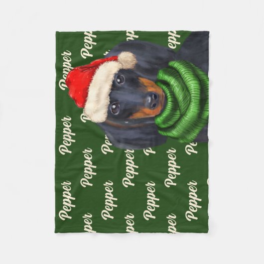 Kerstdachshund met Dog's naam Fleece Deken (Voorkant)