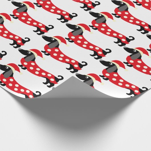 kerstdachshund-patroon cadeaupapier (Hoek)