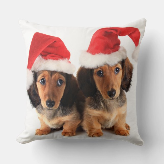 Kerstdachshund-Puppies met kerstmanden Kussen (Voorkant)