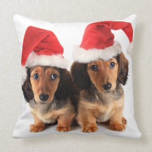 Kerstdachshund-Puppies met kerstmanden Kussen