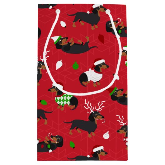 Kerstdachshund Red Klein Cadeauzakje (Achterkant)