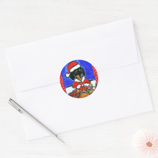 Kerstdachshund Ronde Sticker (Envelop)