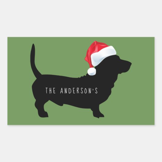 Kerstdachshund Santa Hat Monogram Rechthoekige Sticker (Voorkant)