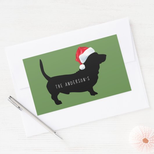 Kerstdachshund Santa Hat Monogram Rechthoekige Sticker (Envelop)