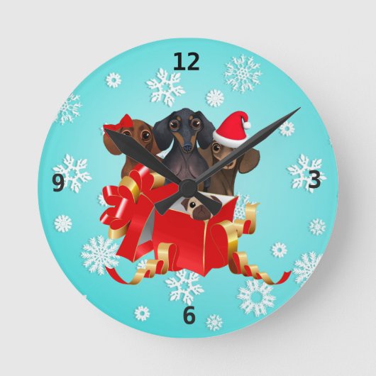 Kerstdachshund-wandklok Ronde Klok (Voorkant)