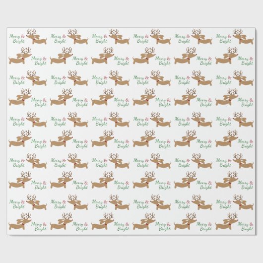 kerstdachshund Wrapping Paper Merry & Bright Cadeaupapier (Vlak)