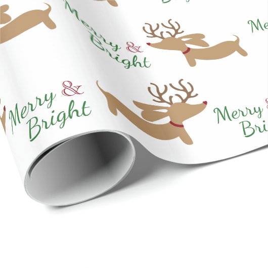 kerstdachshund Wrapping Paper Merry & Bright Cadeaupapier (Rol Hoek)