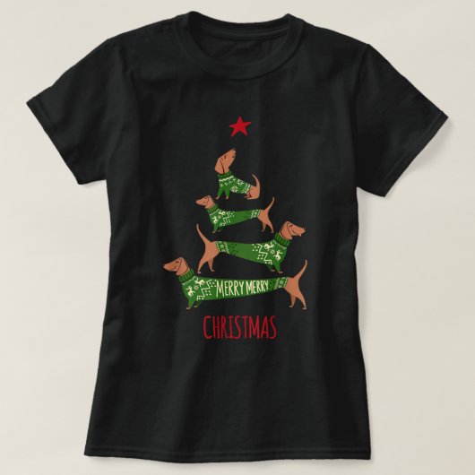 Kerstdachshundboom T Shirt Funny Pajamas Xma (Design voorkant)