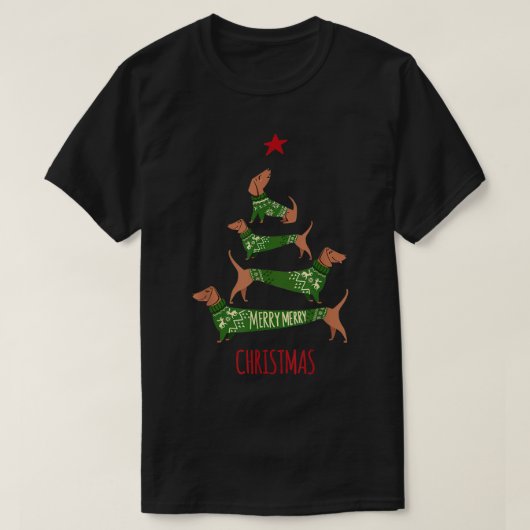 Kerstdachshundboom T Shirt Funny Pajamas Xma (Design voorkant)