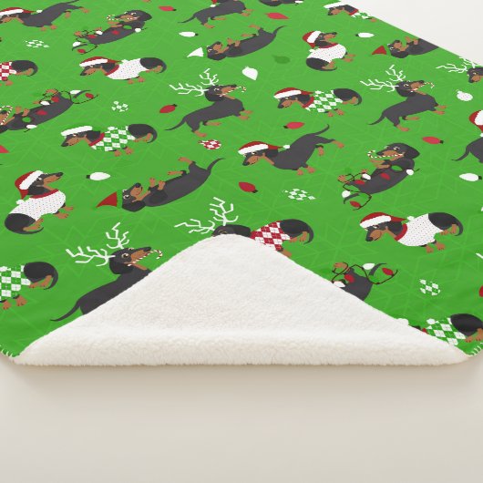 Kerstdachshunds Green Sherpa Deken (3/4)