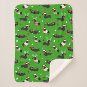 Kerstdachshunds Green Sherpa Deken