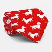 Kerstdachshunds, helemaal rood en wit stropdas (Opgerold)