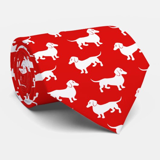 Kerstdachshunds, helemaal rood en wit stropdas (Opgerold)