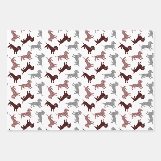 kerstdachshunds in Damask Inpakpapier Vel (Voorkant)