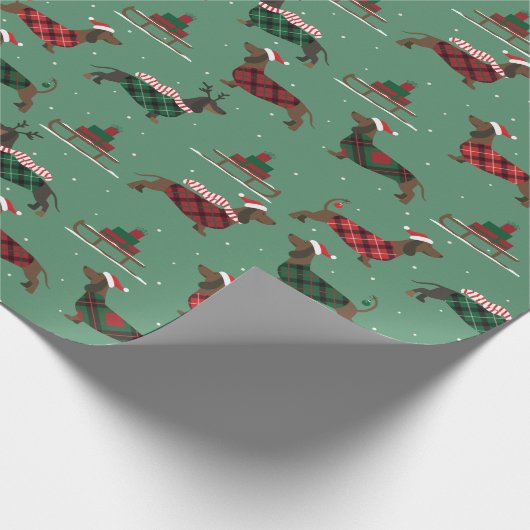 kerstdachshunds met Sweater & Santa Hat Cadeaupapier (Hoek)