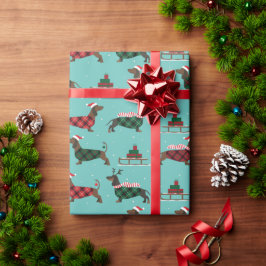 kerstdachshunds met Sweater & Santa Hat Cadeaupapier