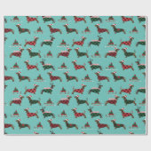 kerstdachshunds met Sweater & Santa Hat Cadeaupapier (Vlak)