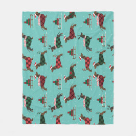 kerstdachshunds met Sweater & Santa Hat Fleece Deken