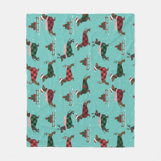 kerstdachshunds met Sweater & Santa Hat Fleece Deken (Voorkant)