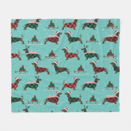 kerstdachshunds met Sweater & Santa Hat Fleece Deken