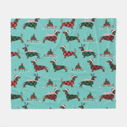 kerstdachshunds met Sweater & Santa Hat Fleece Deken (Voorkant (Horizontaal))