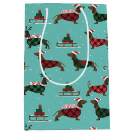 kerstdachshunds met Sweater & Santa Hat Medium Cadeauzakje