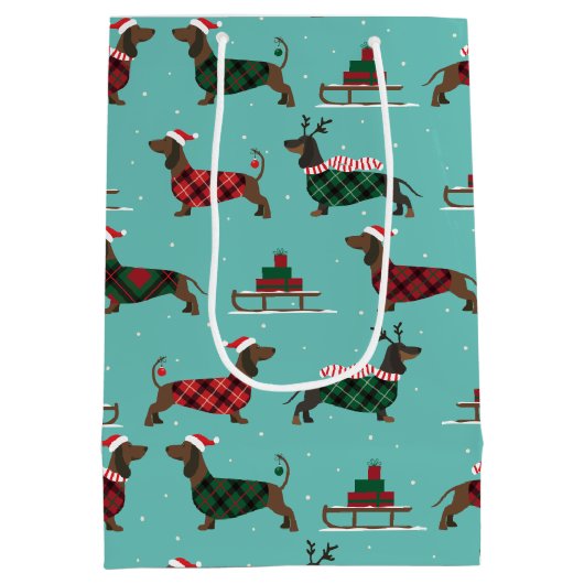 kerstdachshunds met Sweater & Santa Hat Medium Cadeauzakje (Achterkant)