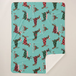 kerstdachshunds met Sweater & Santa Hat Sherpa Deken