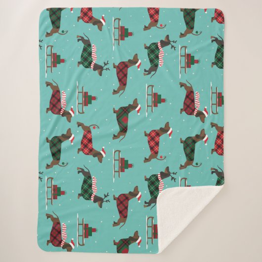 kerstdachshunds met Sweater & Santa Hat Sherpa Deken (Voorkant)