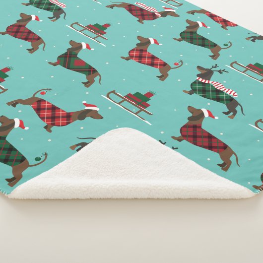 kerstdachshunds met Sweater & Santa Hat Sherpa Deken (3/4)