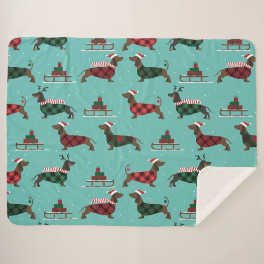 kerstdachshunds met Sweater & Santa Hat Sherpa Deken (Voorkant (horizontaal))