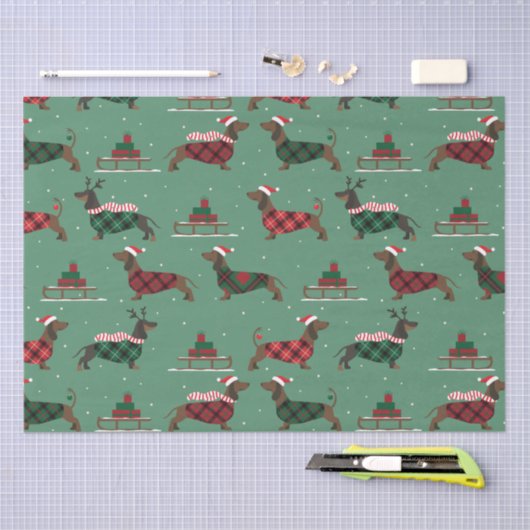 kerstdachshunds met Sweater & Santa Hat Tissuepapier (Craft)