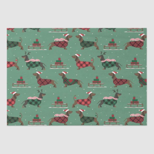 kerstdachshunds met Sweater & Santa Hat Tissuepapier (Voorkant)